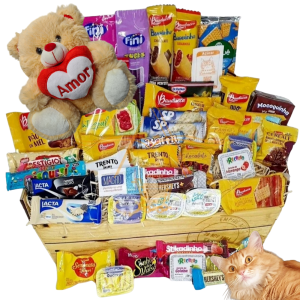 Presente Cesta Café Da Manhã Chocolate 52 Itens Urso Pelucia
