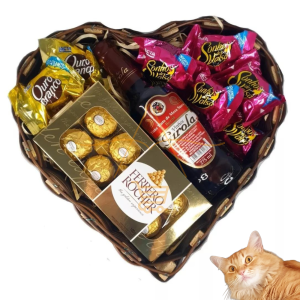 Cesta De Chocolate Coração Vinho Presente Aniversario Casal