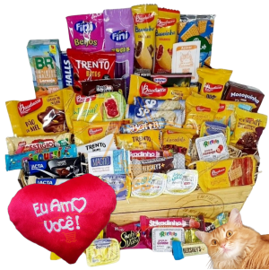 Cesta Café Da Manhã E Chocolate Presente Pelucia Coração 52 Itens